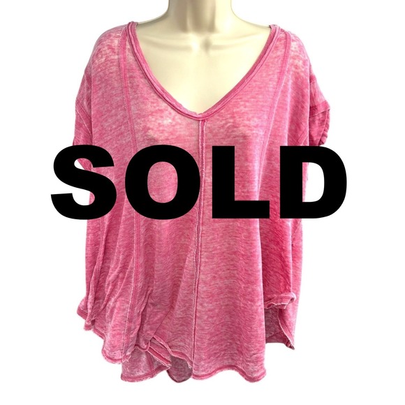 We The Free Tops - We The Free Pink Burnout V Neck Flowy Oversized Tee Womens Size M